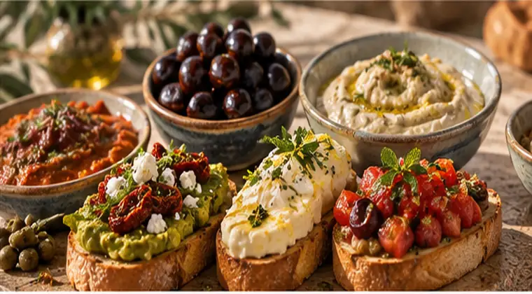 İkizler burcu menüsünde domatesli ve peynirli bruschetta başlangıçları