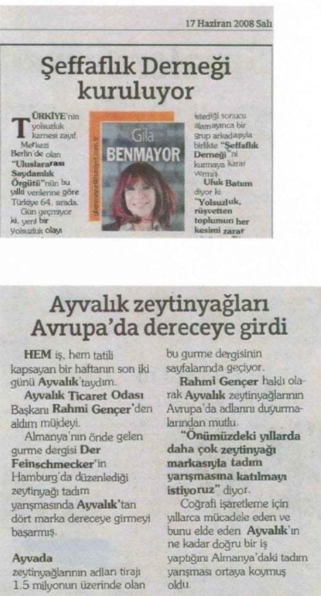 ayvada zeytinyağı hürriyet gazetesinde