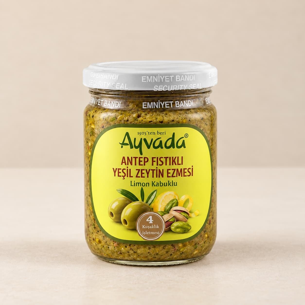 Antep Fıstıklı Yeşil Zeytin Ezmesi – Limon Kabuklu 180 g