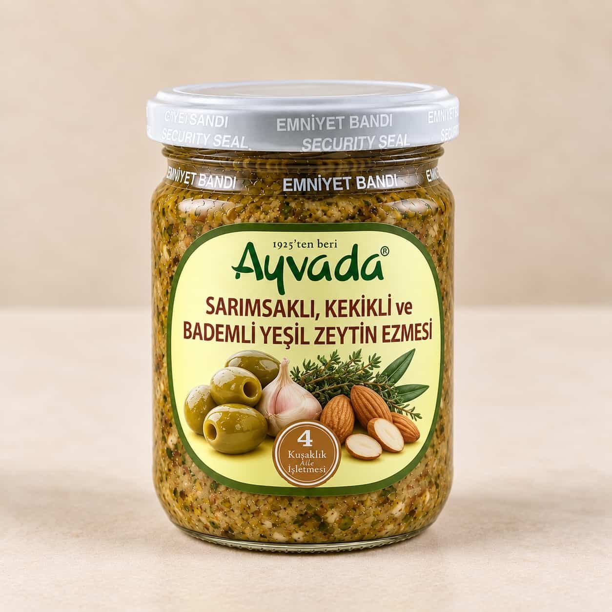 Sarımsaklı, Kekikli ve Bademli Yeşil Zeytin Ezmesi 180 g