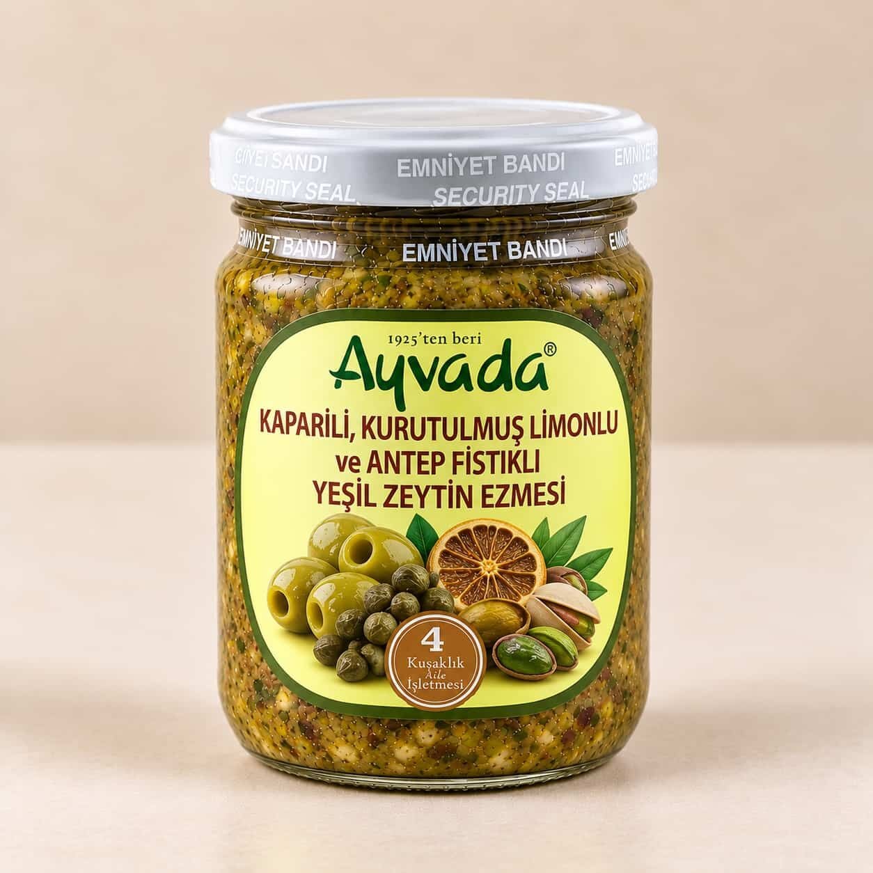 Kaparili, Kurutulmuş Limonlu ve Antep Fıstıklı Yeşil Zeytin Ezmesi 180 g